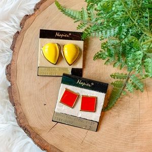 Vintage Napier Gold Chunky Red Yellow Lot Earring